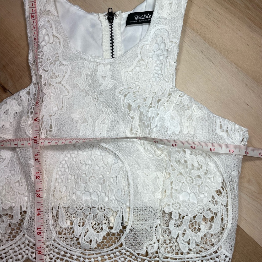 Boho Lace Crochet Crop Top White Festival Coachella Sheer Tank M - Picture 6 of 6